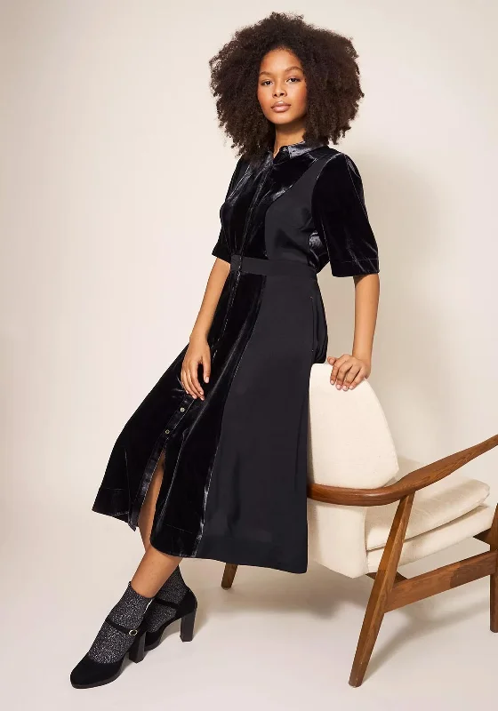 Vintage Print Shirt Dress-White Stuff Willow Velvet Shirt Dress, Black