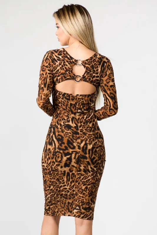 Plus Size Sexy Bodycon Dress -Wild One Leopard Cut Out Bodycon Dress