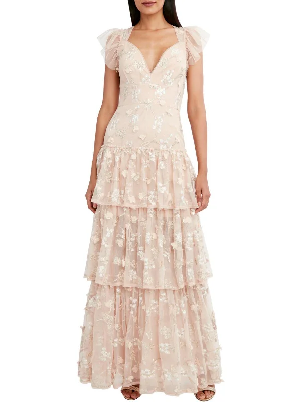 Fit-and-Flare Party Dress for Stylish Comfort -Willow Womens Embroidered V-Neck Evening Dress