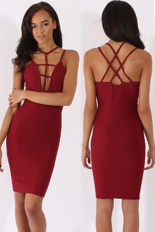 Black and White Bodycon Dress -Wine Front Harness Bodycon Dress - Nella