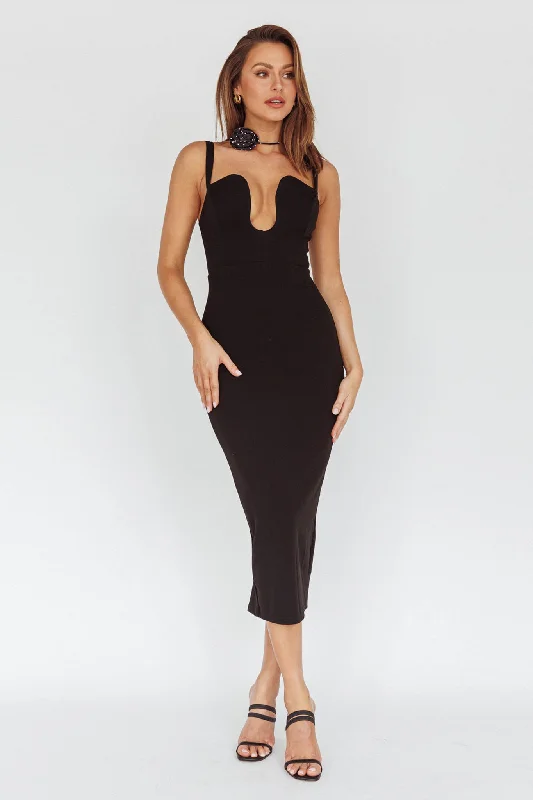 Women's Sexy High-low Maxi Dress-Winter Garden U-Neckline Maxi Dress Black