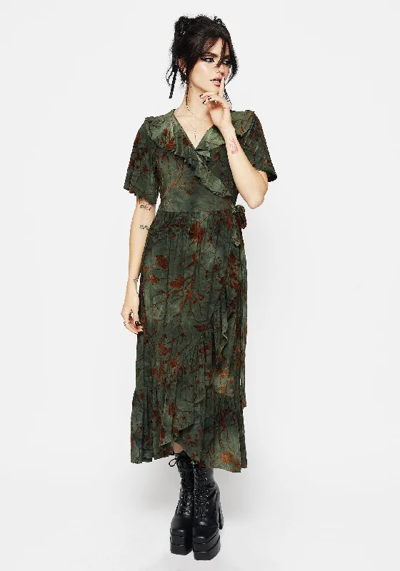 Wrap Dress with Sheer Waist -Wrap Dress for Cocktail Evening -Witchfire Ruffle Midaxi Wrap Dress Wrap Dress with Sheer Waist -Wrap Dress for Cocktail Evening -Witchfire Ruffle Midaxi Wrap Dress