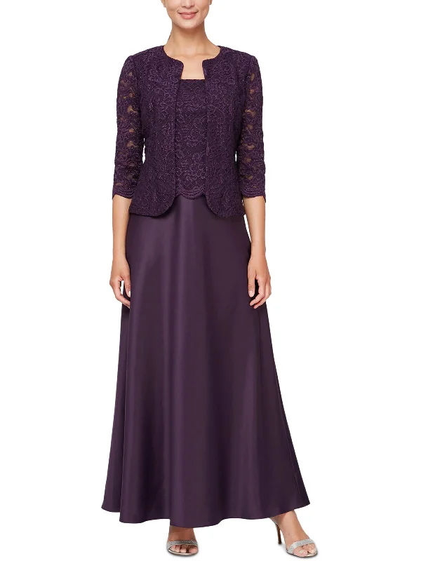 Puff Sleeve Sequin Party Dress for Fun Glam -Womens 2 PC Full Length Evening Dress