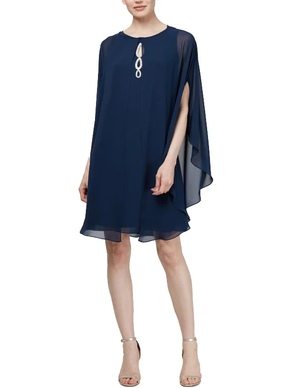 Metallic Blue Party Dress for Chic Night -Womens 2PC Knee-Length Cocktail Dress