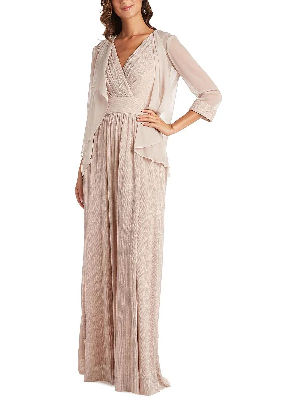 Pleated Party Dress for Elegant Evening -Womens 2PC Metallic Evening Dress