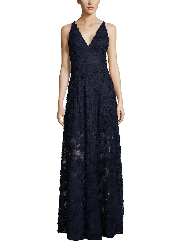 Minimalist Shift Party Dress for Modern Style -Womens 3D Flowers Maxi Evening Dress