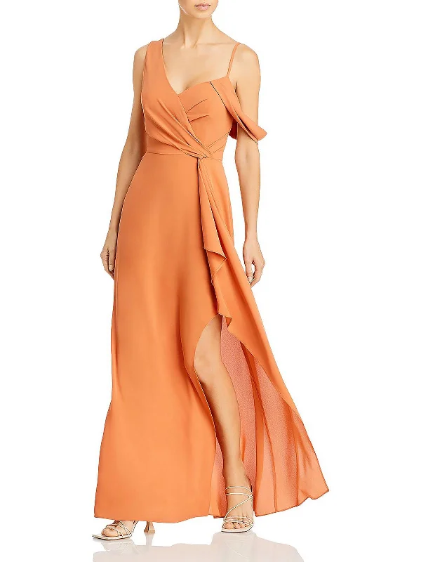 Gold Metallic Party Dress for Shiny Glam -Womens Asymmetric Maxi Evening Dress