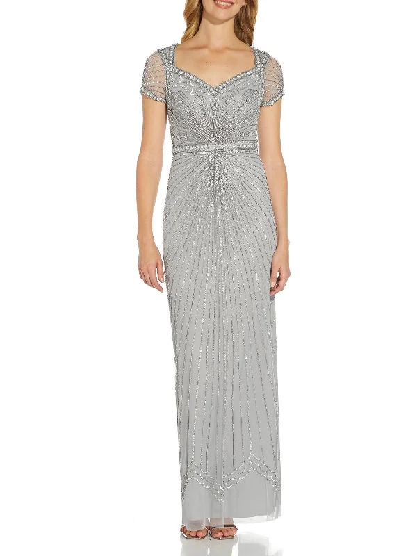 Structured Party Dress for Chic Appeal -Womens Beaded Cut-Out Evening Dress
