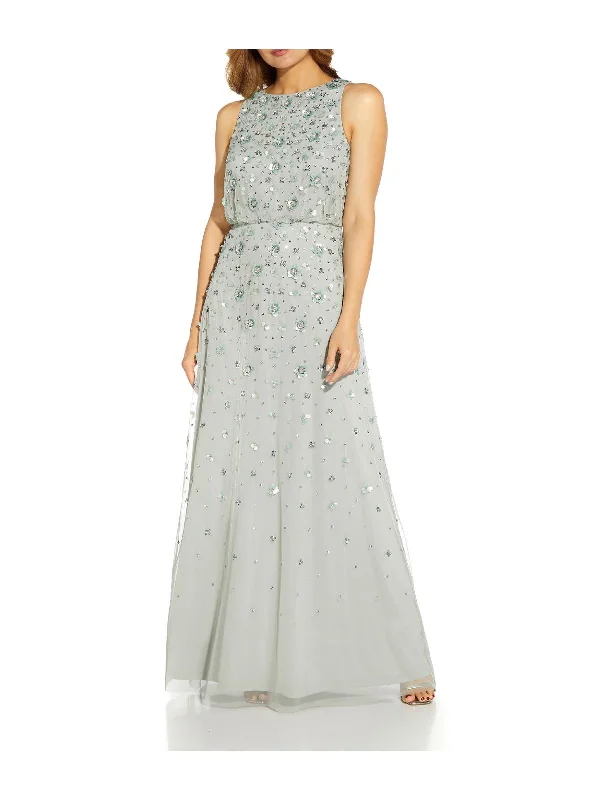 Full Skirt Party Dress for Retro Style -Womens Beaded Halter Evening Dress