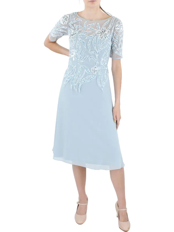 Luxury Silk Party Dress for Gala Night -Womens Beaded Knee-Length Cocktail and Party Dress
