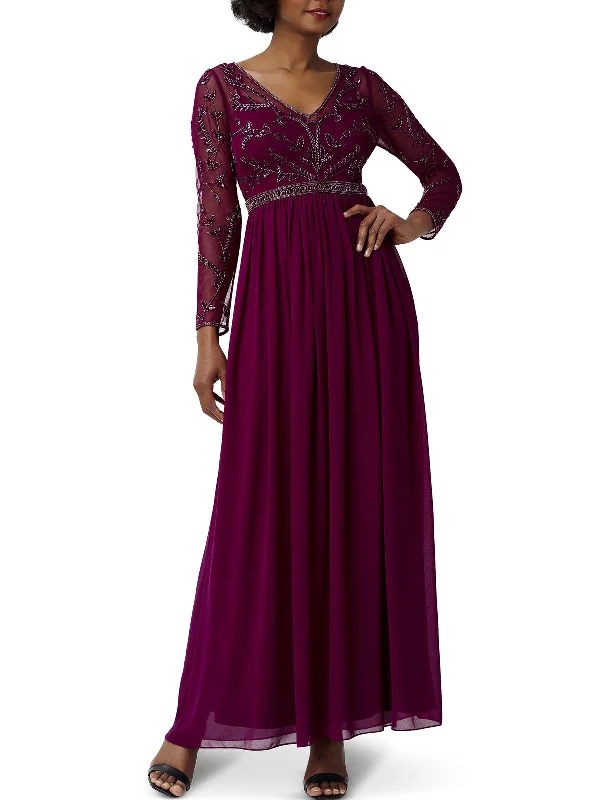 Elegant Pink Party Dress for Formal Gathering -Womens Beaded Maxi Evening Dress