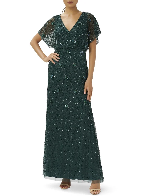 Formal Navy Blue Party Dress for Elegant Nights -Womens Beaded Maxi Evening Dress
