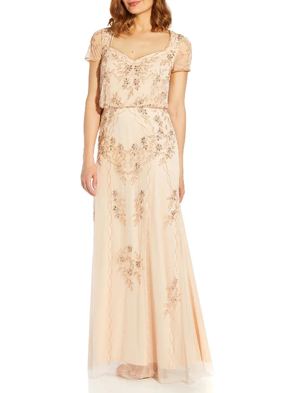 Long-Sleeve Velvet Party Dress for Winter Night -Womens Beaded Maxi Evening Dress