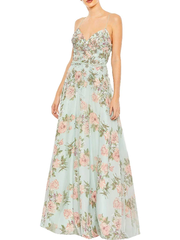 Tulle Layered Party Dress for Volume -Womens Beaded Maxi Evening Dress