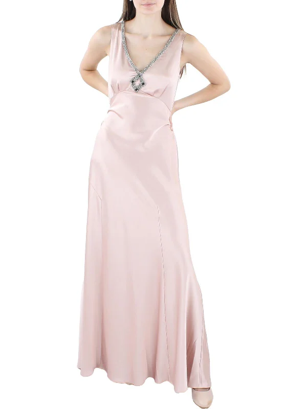 Chic Green Party Dress for Special Occasion -Womens Beaded neckline V-neck Evening Dress