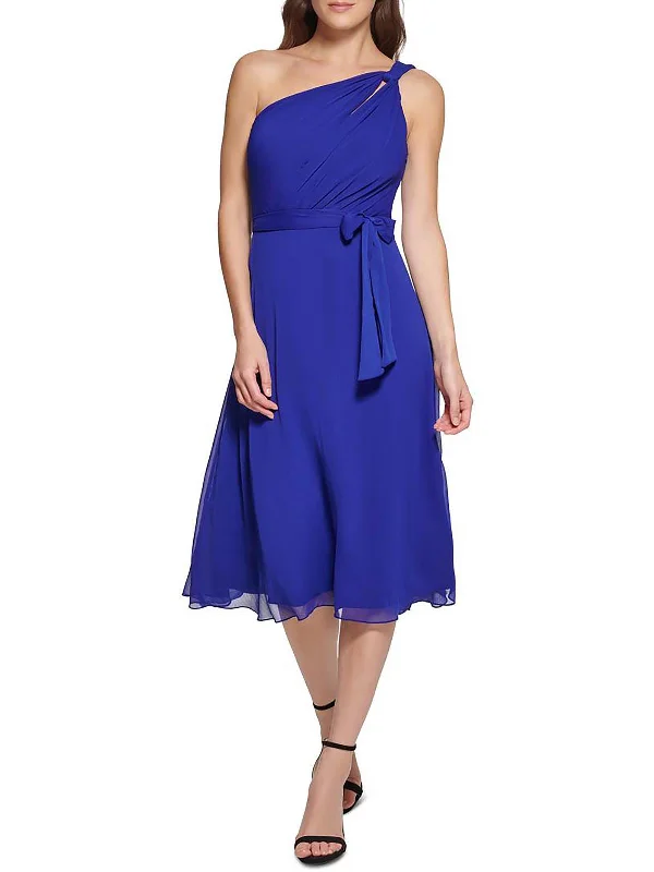 Romantic Party Dress with Lace Details -Womens Belted Midi Cocktail and Party Dress