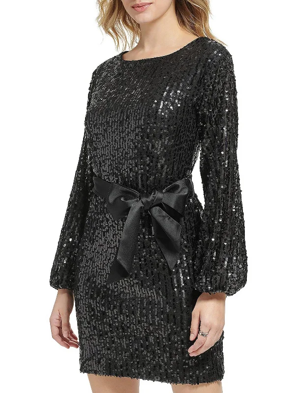 Party Dress with Ruffles for Fun Look -Womens Belted Mini Cocktail and Party Dress