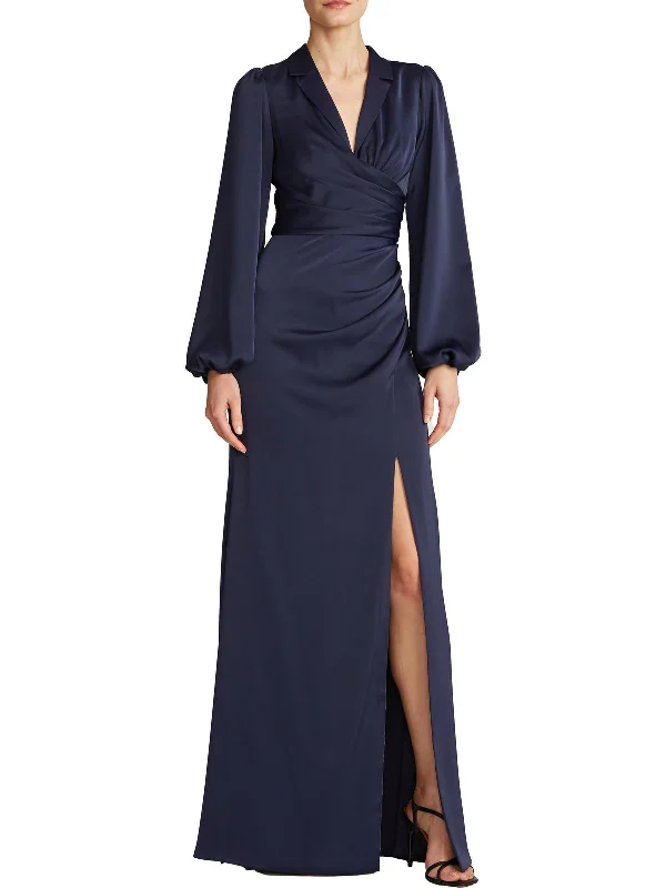 Romantic Lace Party Dress for Engagement Party -Womens Bishop Sleeve Maxi Evening Dress
