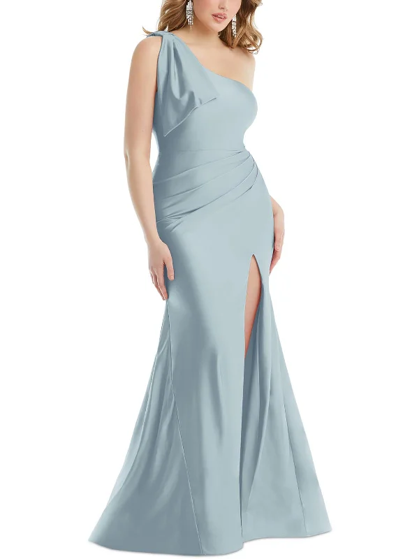 Floor-Length Satin Party Dress for Formal Affair -Womens Bow Polyester Evening Dress Floor-Length Satin Party Dress for Formal Affair -Womens Bow Polyester Evening Dress