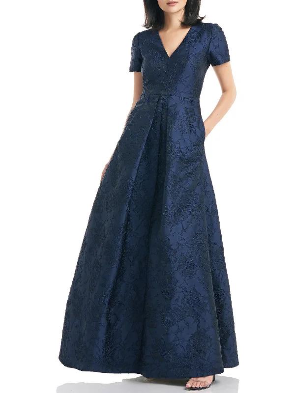Tulle Overlay Party Dress for Voluminous Look -Womens Brocade Maxi Evening Dress
