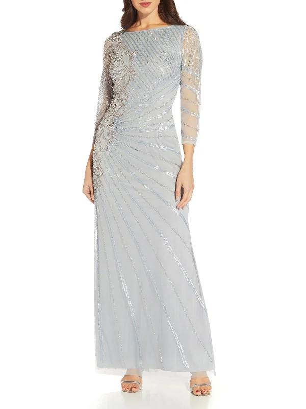 Midi-Length Party Dress for Evening Gatherings -Womens Burnout Maxi Evening Dress