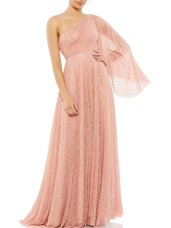 Fitted Satin Party Dress for Sleek Look -Womens Cape Sleeve Maxi Evening Dress
