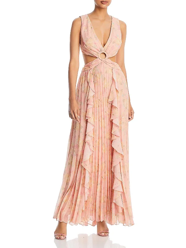 Casual Black Party Dress for Laid-back Party -Womens Chiffon Cut-Out Evening Dress