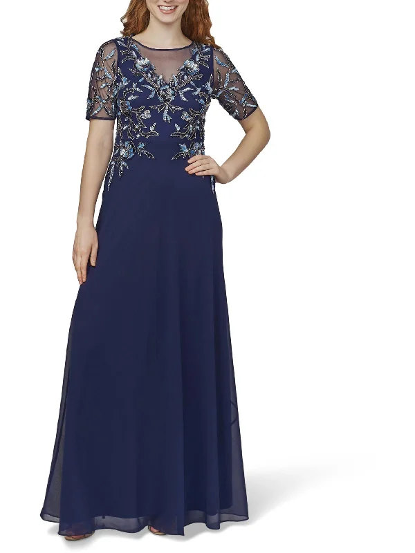 Pastel Pink Party Dress for Soft Look -Womens Chiffon Embellished Evening Dress