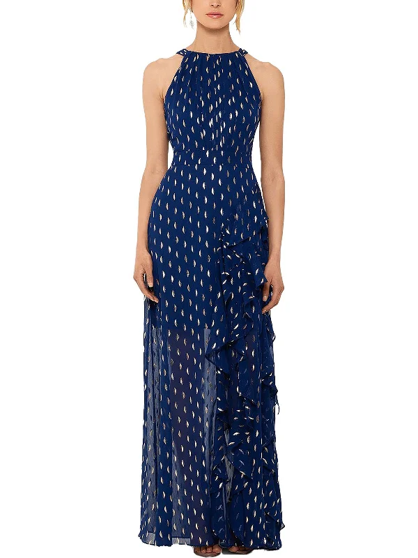 Blue Velvet Party Dress for Luxe Look -Womens Chiffon Halter Evening Dress