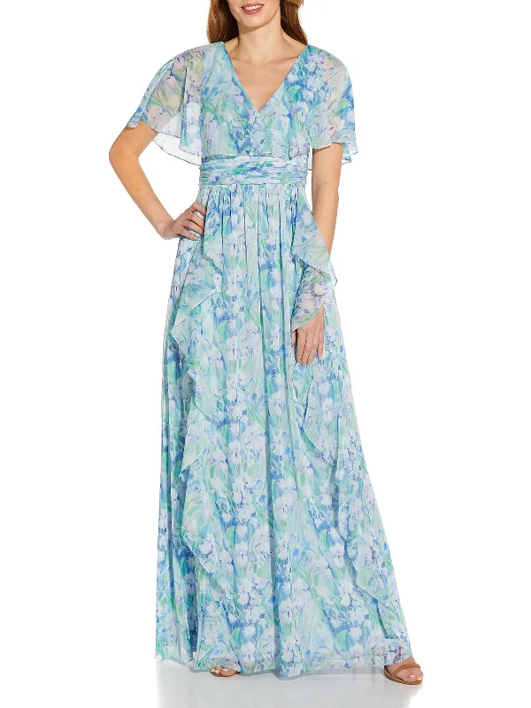 Sheer Sleeve Party Dress for Elegant Look -Womens Chiffon Long Evening Dress
