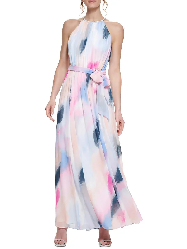 Back Tie Party Dress for Adjustable Fit -Womens Chiffon Printed Evening Dress