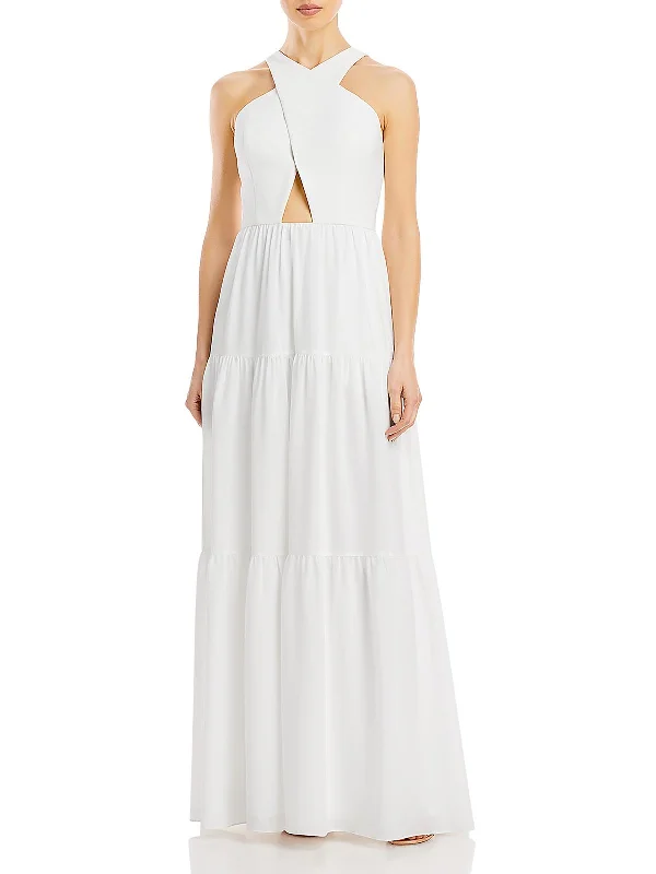 Floral Embroidered Party Dress for Feminine Touch -Womens Chiffon Tiered Evening Dress