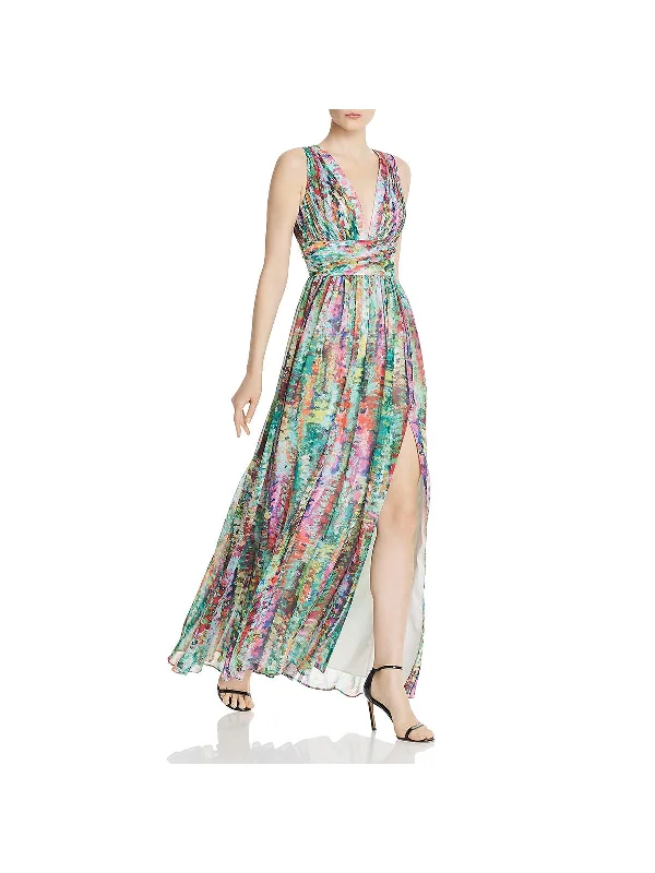 Strapless Floral Party Dress for Outdoor Events -Womens Chiffon V-Neck Evening Dress
