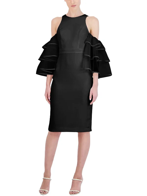 Bold Printed Party Dress for Standout Style -Womens Cold Shoulder Knee-Length Cocktail and Party Dress