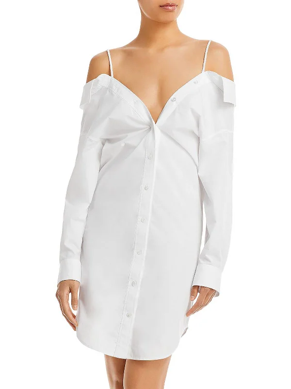 Comfortable Office Shirt Dress-Womens Collared Mini Shirtdress