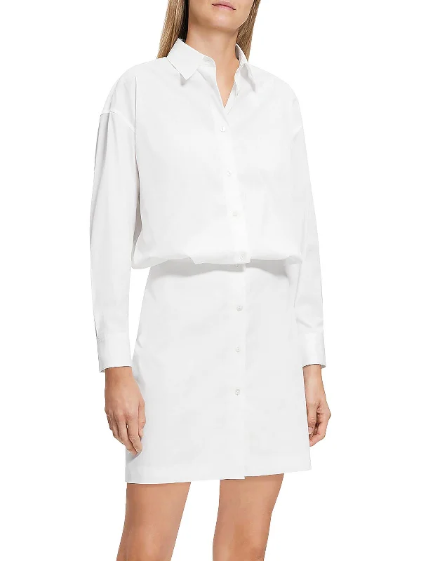 Button-up Pink Shirt Dress-Womens Collared Short Shirtdress