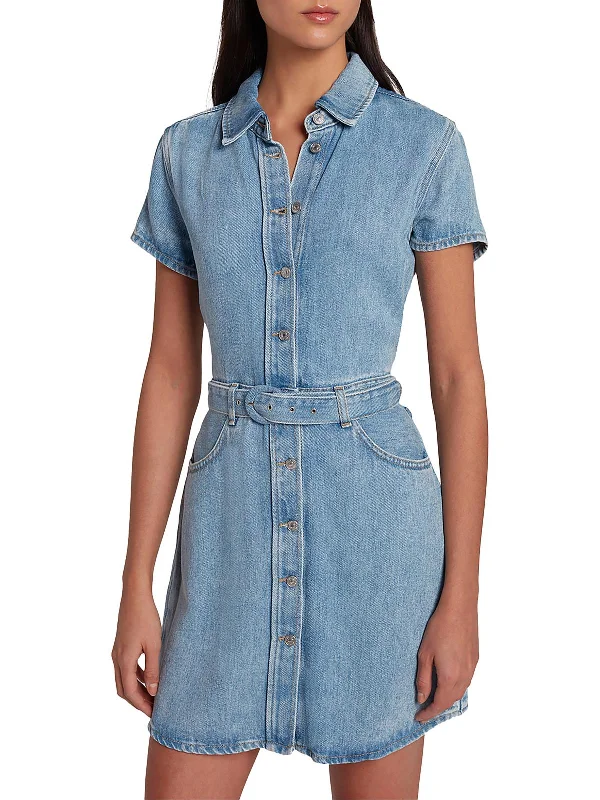 Comfortable Plaid Shirt Dress-Womens Collared Short Shirtdress
