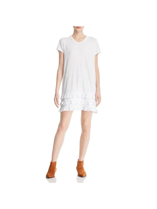 Plaid Shirt Dress for Work-Womens Cotton Ruffled T-Shirt Dress