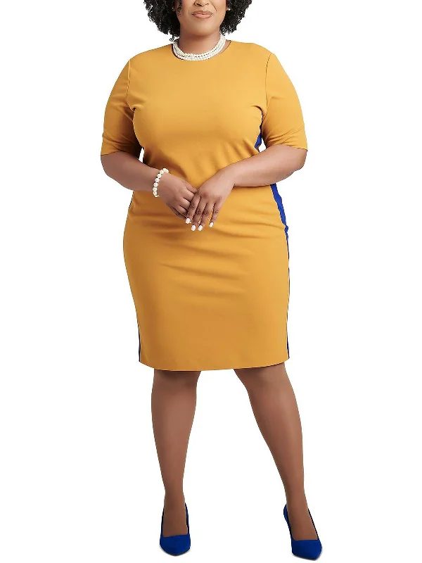 Bodycon Dress with Open Shoulders -Womens Crepe Colorblock Sheath Dress