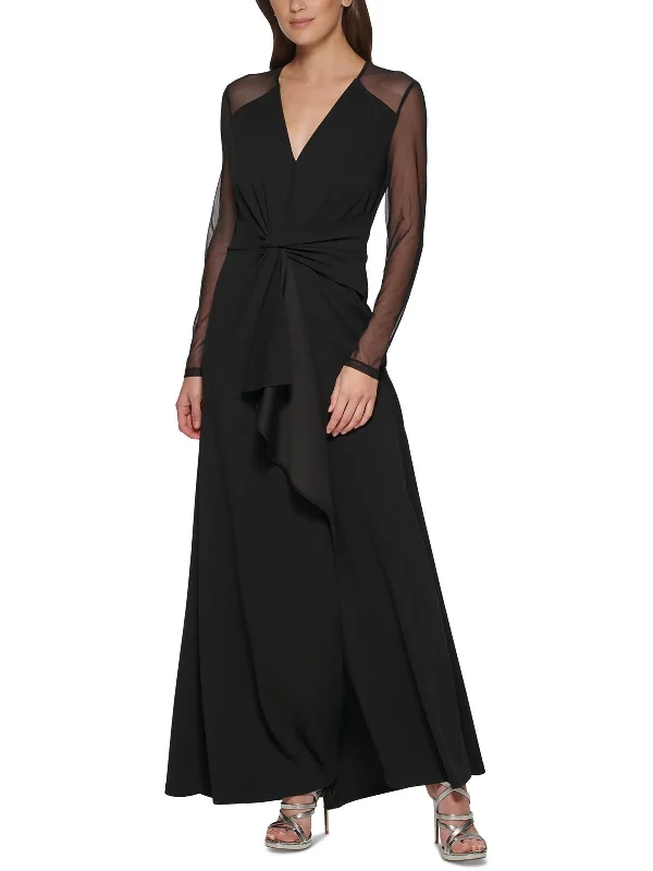 Bohemian Party Dress for Casual Glam -Womens Crepe Mesh Inset Evening Dress