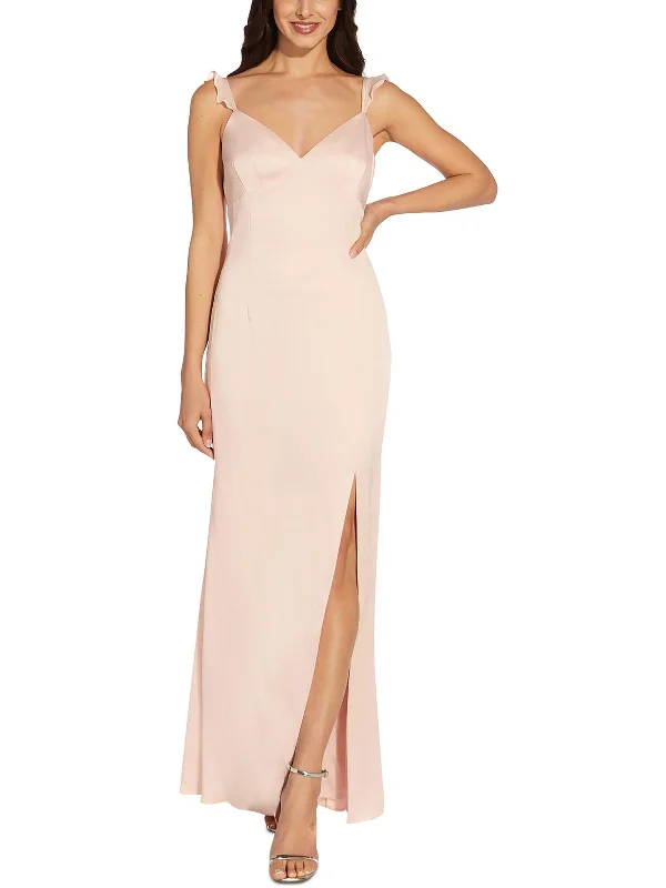 Bold Red Mini Party Dress for Evening Affair -Womens Crepe Ruffled Evening Dress
