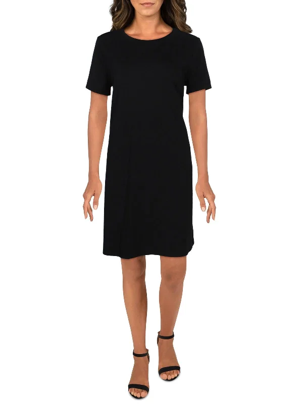 Comfortable Shirt Dress-Womens Crew Neck Short Sleeve Shirtdress