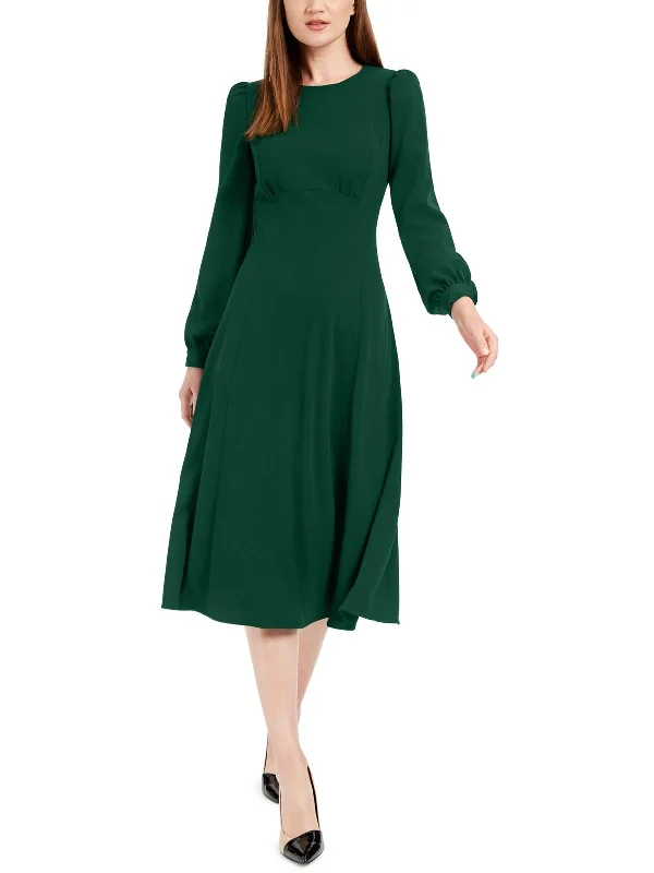 Comfortable Work Dress for All-Day Wear -Womens Crewneck Midi Wear to Work Dress