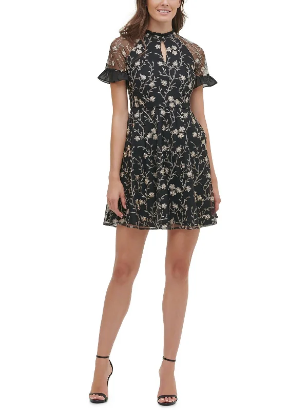 Floral Lace Party Dress for Special Event -Womens Cut-Out Mini Cocktail and Party Dress