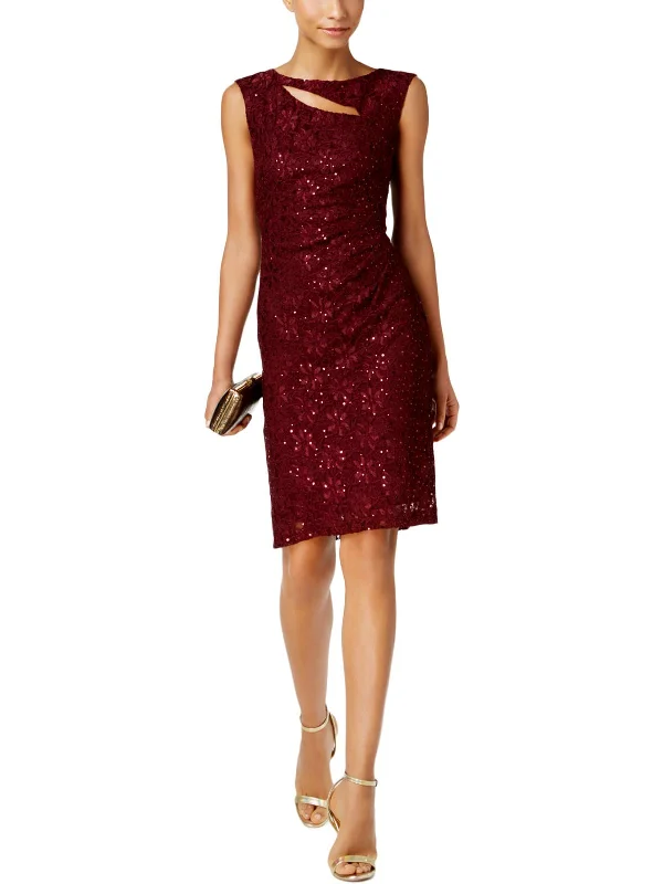 Fitted Satin Party Dress for Sleek Look -Womens Cut-Out Sequined Cocktail Dress