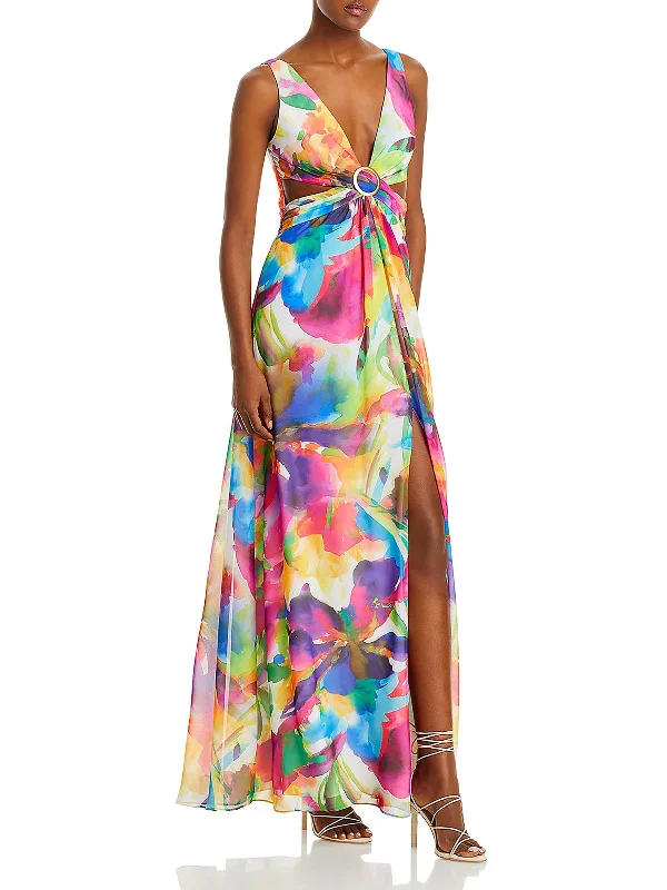 Tulle Party Dress for Princess Look -Womens Cutout O-Ring Evening Dress