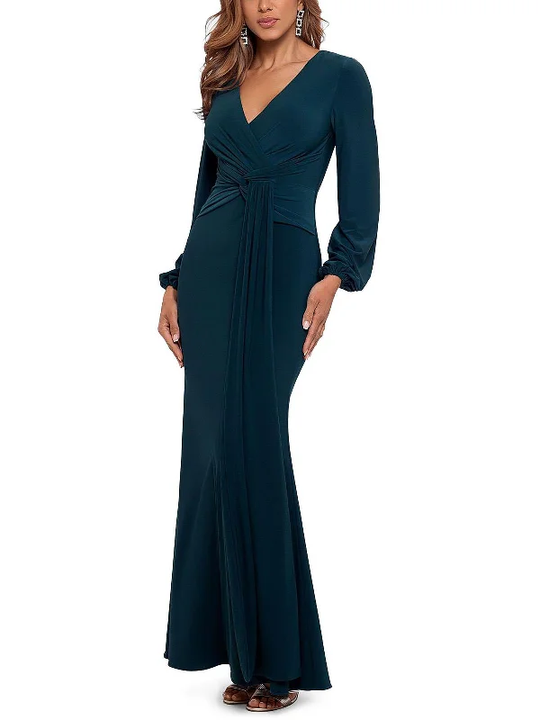 Minimalist Party Dress for Understated Elegance -Womens Draped V-Neck Evening Dress