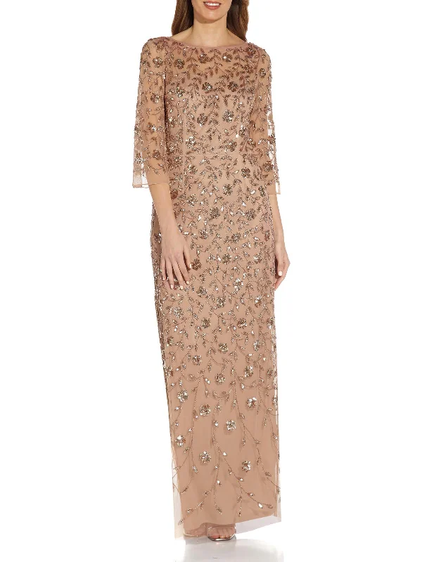 Two-Tone Party Dress for Stylish Appeal -Womens Embellished Bell Sleeve Evening Dress
