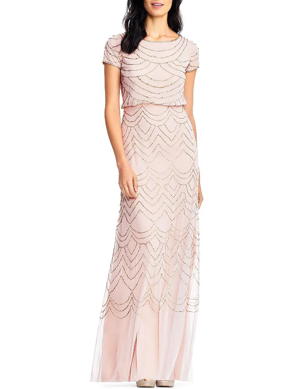 Cold Shoulder Party Dress for Elegant Vibe -Womens Embellished Blouson Evening Dress
