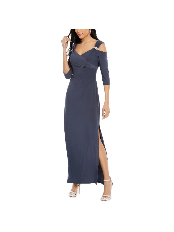Twisted Bodice Party Dress for Trendy Appeal -Womens Embellished Cold Shoulder Evening Dress